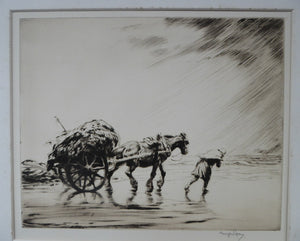 George Soper 1920s Original Pencil Signed Etching Carting Seaweed