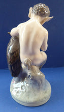 Load image into Gallery viewer, ROYAL COPENHAGEN 1960s PAN Figurine. The Satyr Blowing his Pan Pipes to his Attentive Friend the Owl. Rarer Vintage Model No. 2107
