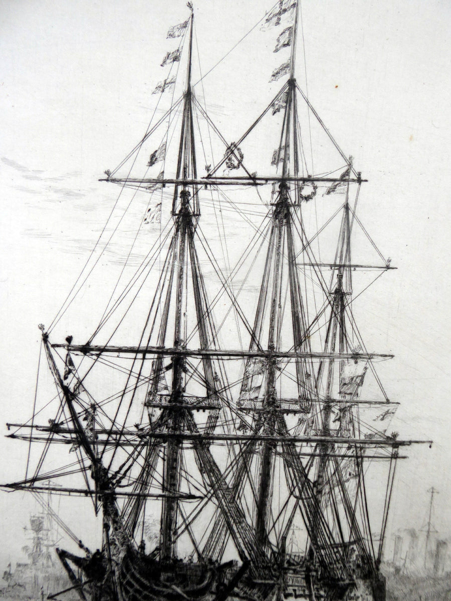 ORIGINAL ETCHING: William Lionel Wyllie (1851 – 1931) HMS Victory in P ...