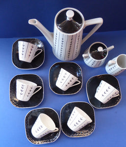 1950s POLISH COFFEE Set by WAWEL Porcelain. Stylish Mid Century Abstract Pattern. Complete Set