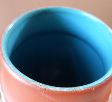 Load image into Gallery viewer, 1960s WEST GERMAN Vase. Scheurich 203-26. Exterior with Matt Terracotta Glaze; the Interior with Glossy Turquoise Glaze
