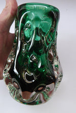 Load image into Gallery viewer, LISKEARD Glass Vase. Collectable Cornish Glass. Emerald Centre Cased with Thick Knobbly Clear Layer. Designed by Jim Dyer
