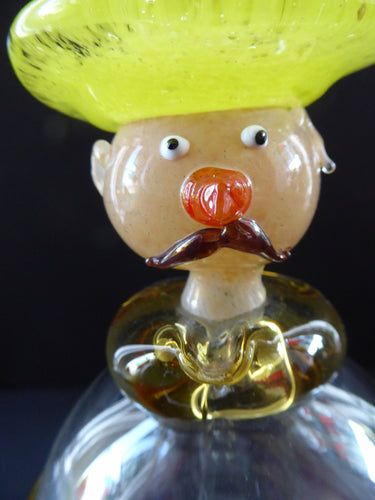 Vintage JF & S CZECH Glass Decanter in the Form of a Little Mexican Gentleman Wearing a Yellow Sombrero