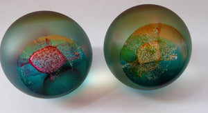 Scottish Glass. PAIR of Boxed Vintage Caithness Glass Paperweights. Alpha and Omega. LIMITED EDITION of 150