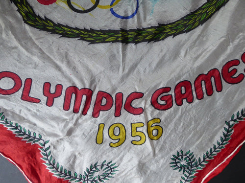 Vintage 1956 Australian Olympic Games Melbourne Souvenir Silk Scarf