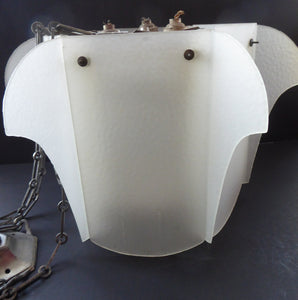 1930s Art Deco Hanging Light Shade White Frosted Glass Panels on Metal Frame