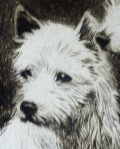 LISTED ARTIST. George Soper (1870 - 1942). Original 1920s Etching of Two West Highland Terriers. Signed in pencil