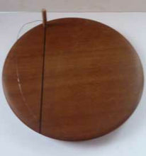 Load image into Gallery viewer, 1970s Teak Cheese Board Made from a Thick Slab of Wood with Little Peg to Hold the Cutting Wire
