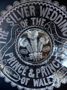 King Edward VII Silver Wedding Clear Pressed Glass Dish. 1863 - 1888. 9 1/4 inches. RARER Royal Memorabilia