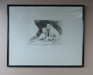 LISTED ARTIST. George Soper (1870 - 1942). Original 1920s Etching of Two West Highland Terriers. Signed in pencil