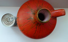 Load image into Gallery viewer, 1960s LARGE West German Ruscha Vase with Handle. Scarlet Red Thick Volcano Glaze
