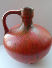 Load image into Gallery viewer, 1960s LARGE West German Ruscha Vase with Handle. Scarlet Red Thick Volcano Glaze
