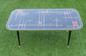 Fabulous 1950s Atomic Space Age Glass Topped Rectangular Coffee Table. Original Screw on Legs with Brass Feet