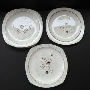 1950s MIDWINTER Set of SIX Side Plates. Collectable FANTASY Pattern. Designed by Jessie Tait in 1953