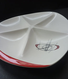 1950s ATOMIC Carlton Ware Orbit Pattern Large Serving Platter. Very Rare Dish with five compartments