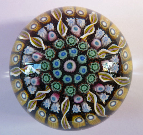 Scottish Glass - Strathearn Millefiori Canes and Latticino Nine Spoke Paperweight Media 1 of 5